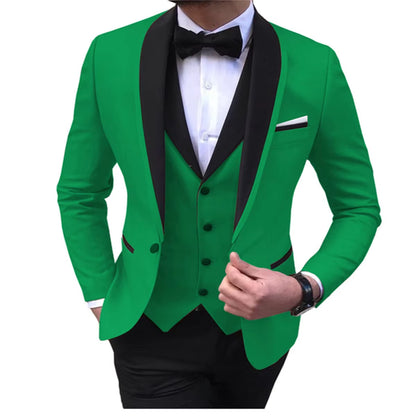 Tailor-Made Elegant Slit Mens Suits 3 Piece Black Shawl Lapel Casual Tuxedos for Wedding Groomsmen Suits Men (Blazer+Vest+Pant)