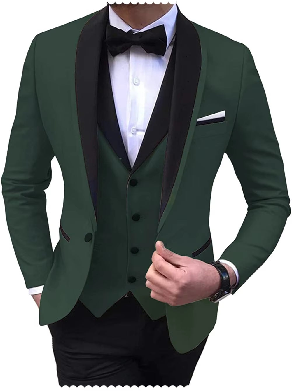 Tailor-Made Elegant Slit Mens Suits 3 Piece Black Shawl Lapel Casual Tuxedos for Wedding Groomsmen Suits Men (Blazer+Vest+Pant)