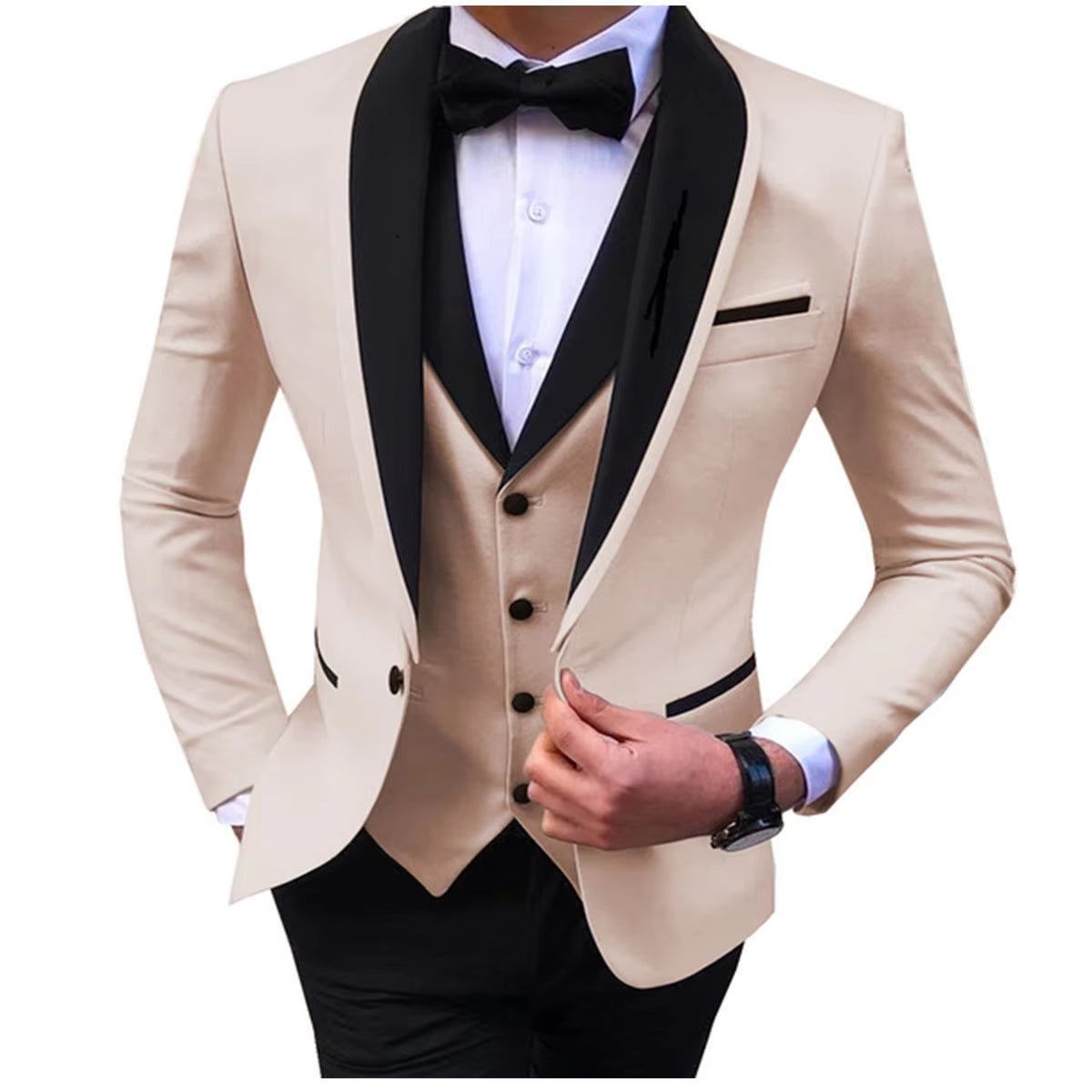 Tailor-Made Elegant Slit Mens Suits 3 Piece Black Shawl Lapel Casual Tuxedos for Wedding Groomsmen Suits Men (Blazer+Vest+Pant)