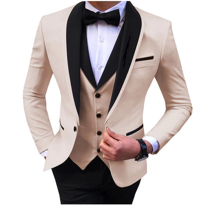 Tailor-Made Elegant Slit Mens Suits 3 Piece Black Shawl Lapel Casual Tuxedos for Wedding Groomsmen Suits Men (Blazer+Vest+Pant)