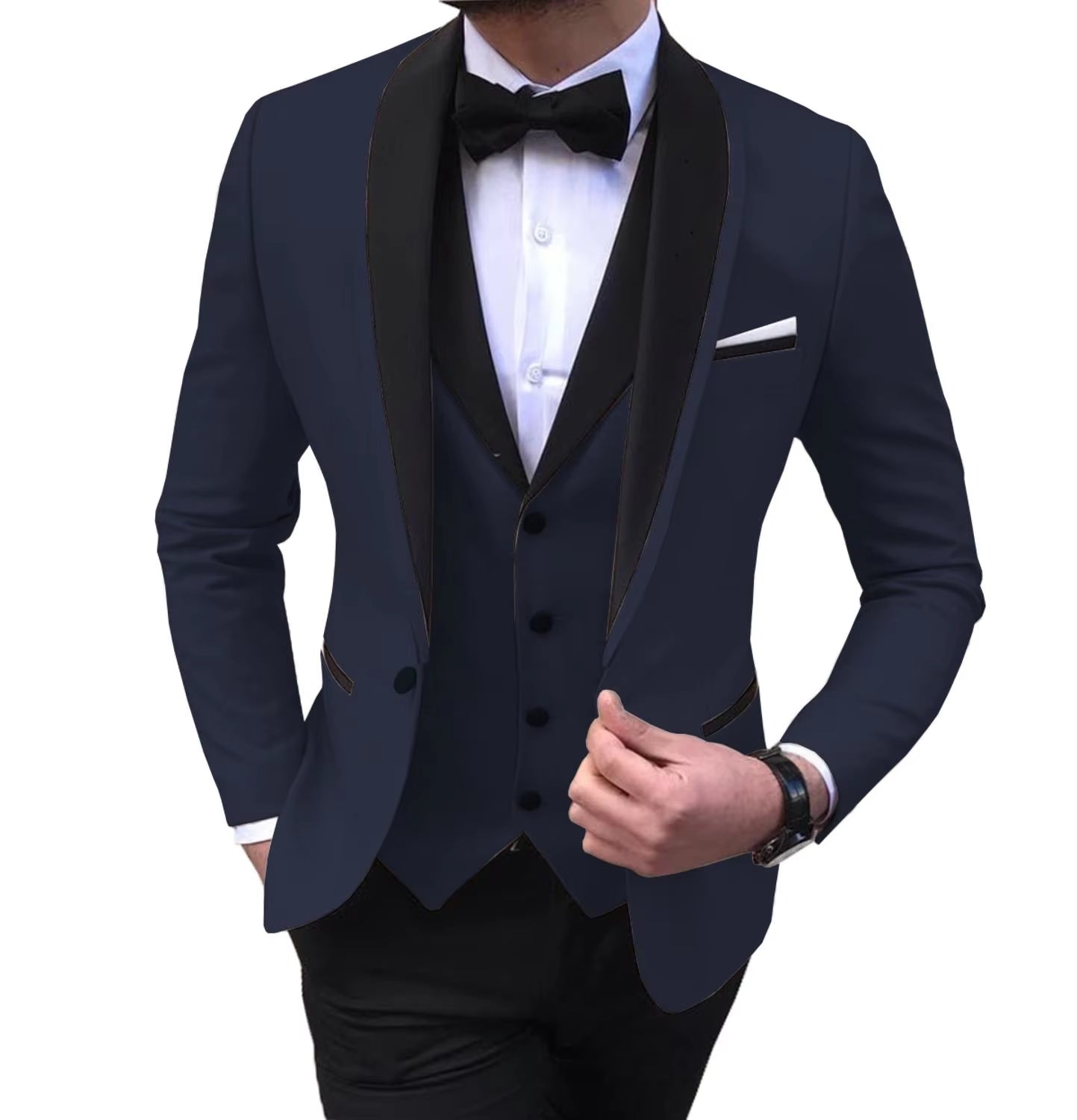 Tailor-Made Elegant Slit Mens Suits 3 Piece Black Shawl Lapel Casual Tuxedos for Wedding Groomsmen Suits Men (Blazer+Vest+Pant)