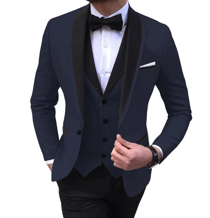Tailor-Made Elegant Slit Mens Suits 3 Piece Black Shawl Lapel Casual Tuxedos for Wedding Groomsmen Suits Men (Blazer+Vest+Pant)