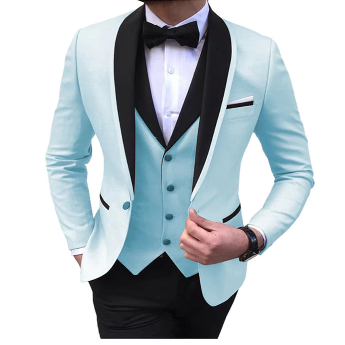 Tailor-Made Elegant Slit Mens Suits 3 Piece Black Shawl Lapel Casual Tuxedos for Wedding Groomsmen Suits Men (Blazer+Vest+Pant)