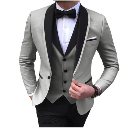 Tailor-Made Elegant Slit Mens Suits 3 Piece Black Shawl Lapel Casual Tuxedos for Wedding Groomsmen Suits Men (Blazer+Vest+Pant)