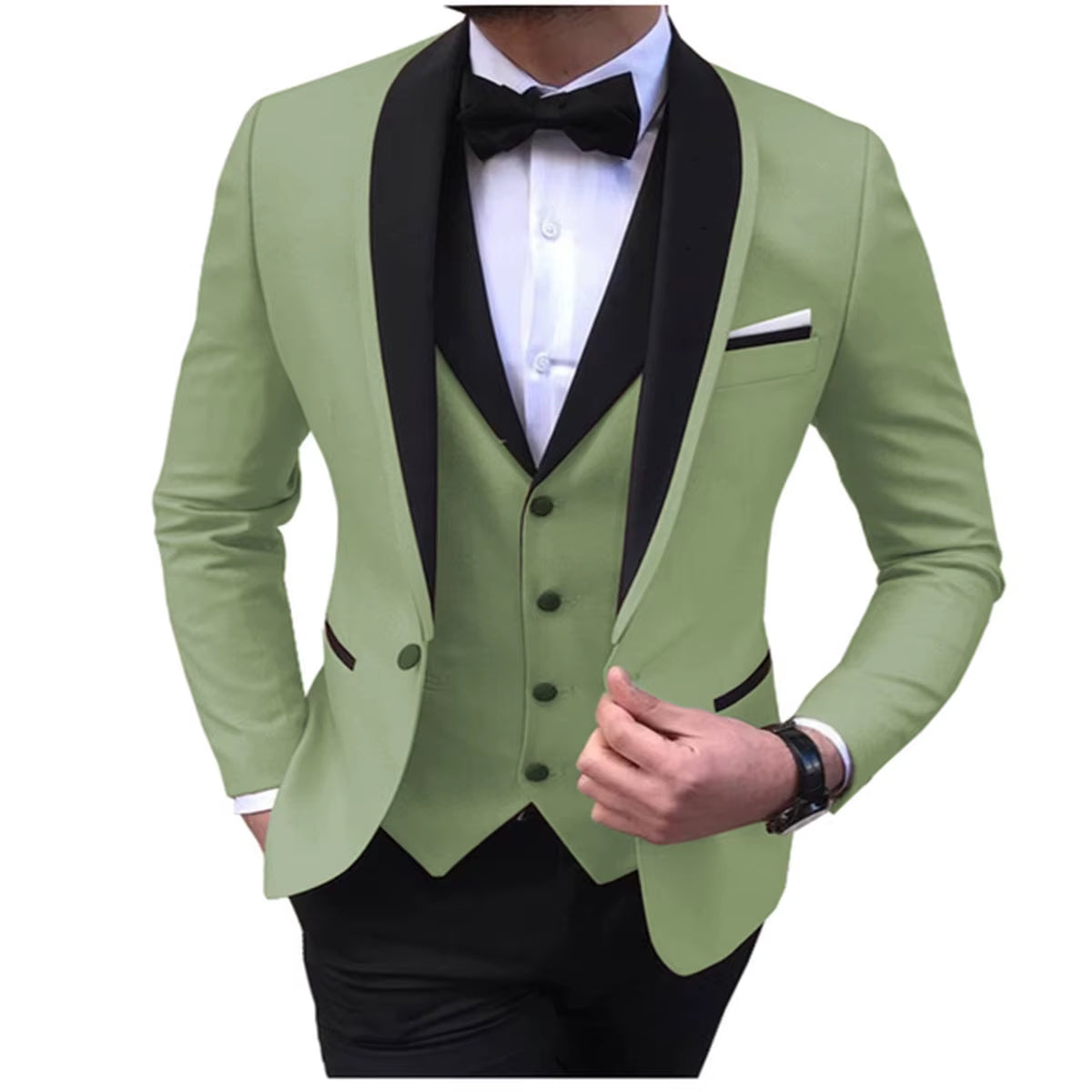 Tailor-Made Elegant Slit Mens Suits 3 Piece Black Shawl Lapel Casual Tuxedos for Wedding Groomsmen Suits Men (Blazer+Vest+Pant)