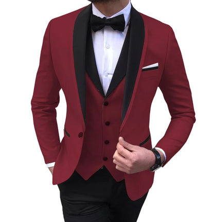 Tailor-Made Elegant Slit Mens Suits 3 Piece Black Shawl Lapel Casual Tuxedos for Wedding Groomsmen Suits Men (Blazer+Vest+Pant)