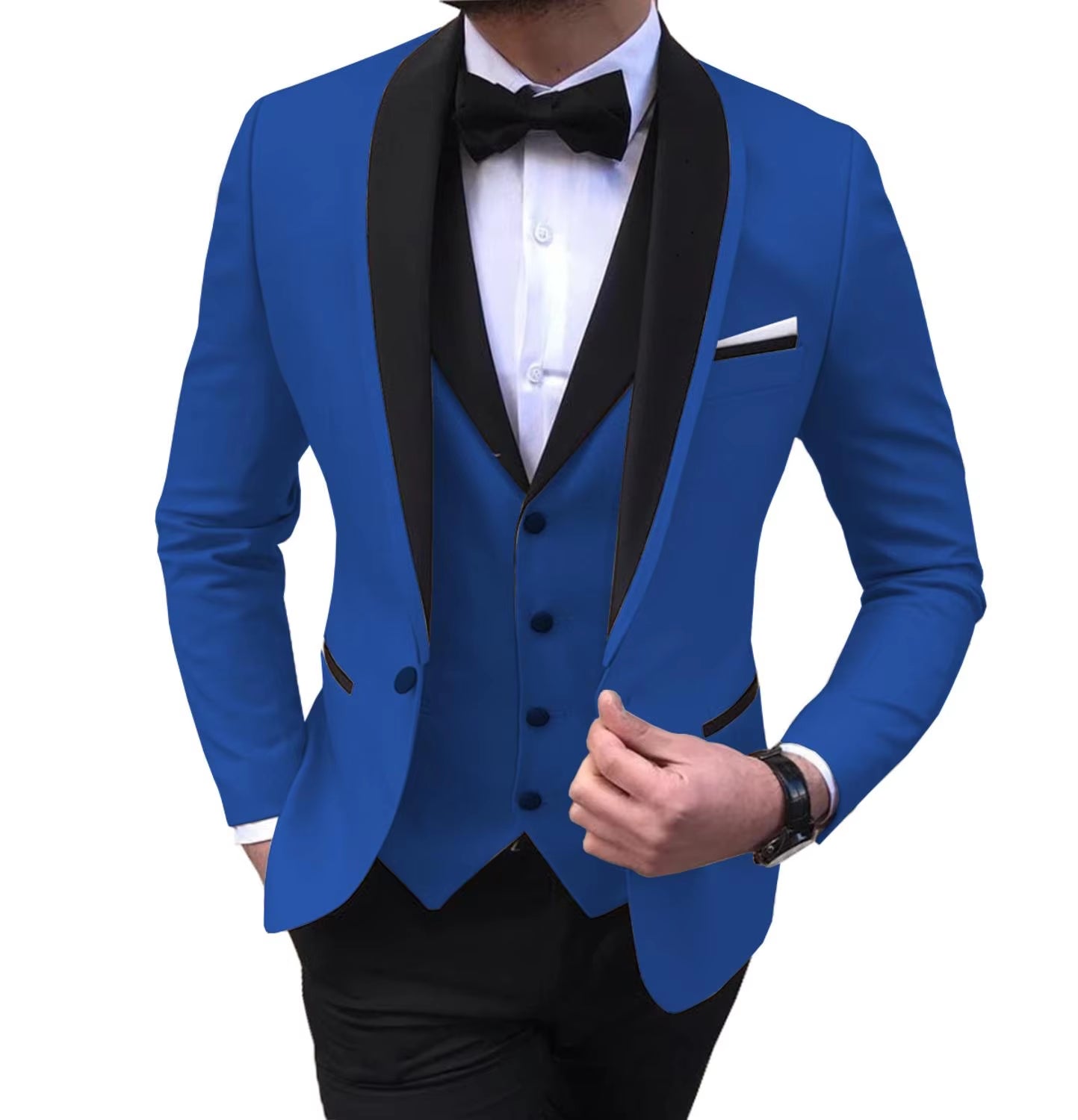 Tailor-Made Elegant Slit Mens Suits 3 Piece Black Shawl Lapel Casual Tuxedos for Wedding Groomsmen Suits Men (Blazer+Vest+Pant)
