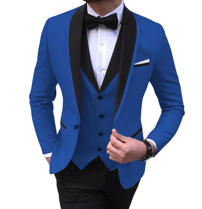 Tailor-Made Elegant Slit Mens Suits 3 Piece Black Shawl Lapel Casual Tuxedos for Wedding Groomsmen Suits Men (Blazer+Vest+Pant)