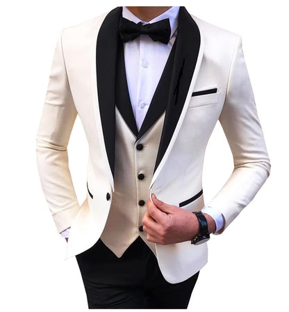 Tailor-Made Elegant Slit Mens Suits 3 Piece Black Shawl Lapel Casual Tuxedos for Wedding Groomsmen Suits Men (Blazer+Vest+Pant)